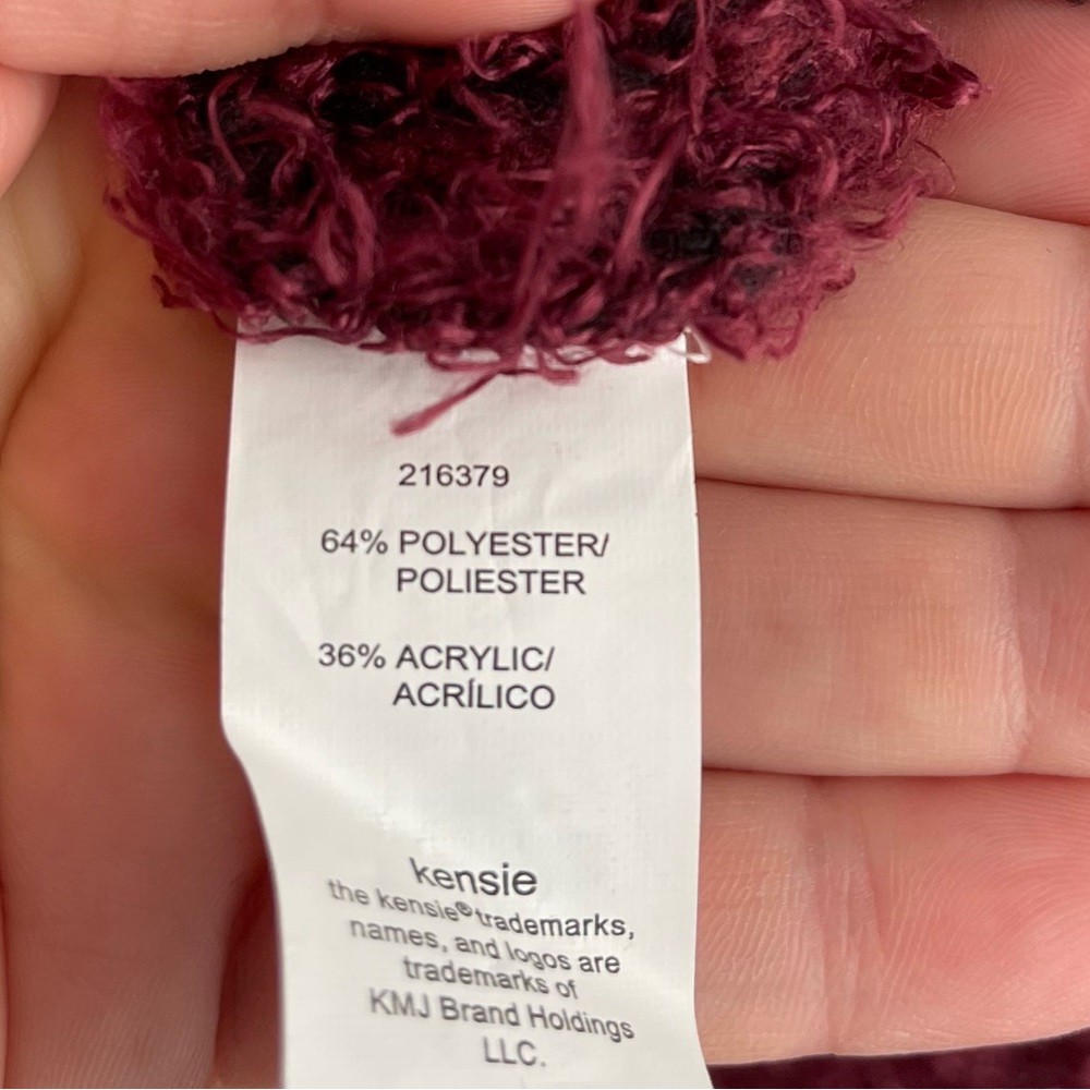 Kensie Soft Cozy Burgundy Open Front Eyelash Cardigan Sweater Women's Size Med. - Picture 8 of 8